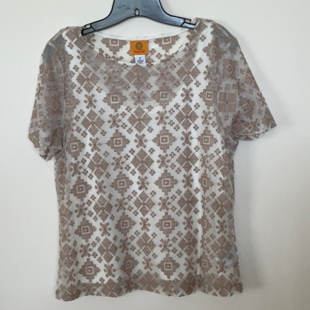 Short sleeve see through top with attached tank top, Ruby Rd, size M